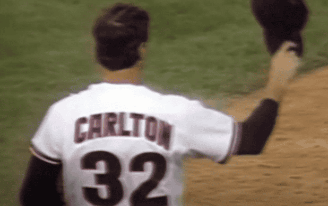 Steve Carlton, a renowned left-handed pitcher, showcasing his pitching stance.